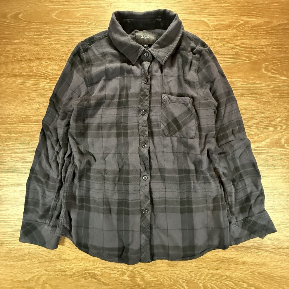 Rails Hunter Onyx Charcoal Button Front Shirt Women's Small Plaid Rayon Soft